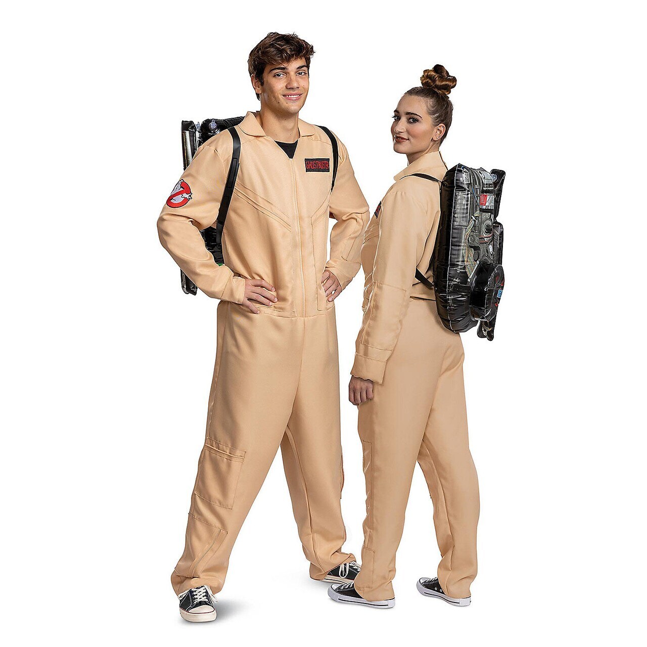 Mens Deluxe 80s Ghostbusters Costume Jumpsuit with Inflatable Proton Pack
